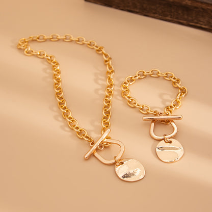 Fashionable metal circular pendant collarbone chain minimalist irregular Necklace set