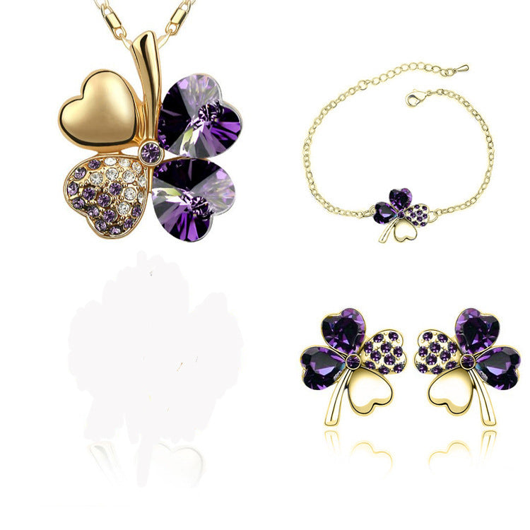 Creative four-leaf clover crystal jewelry set