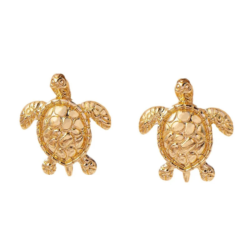 A pair of golden metallic animal turtle earrings