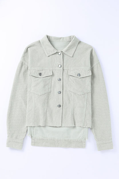 Sky Blue Raw Hem Flap Pockets Cropped Corduroy Jacket