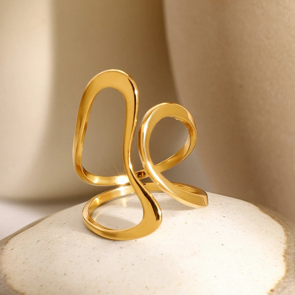 18k gold stainless steel smooth line irregular opening ring design sense titanium steel ring