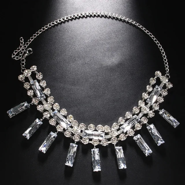 Fashion Rhinestone Hollow Square Pendant Choker Necklace Wedding Jewelry for Women Luxury Crystal Multiple Rows Bridal Collar