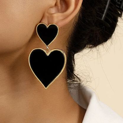 Black Resin Large Metal Heart Dangle Post Earrings For Women Heavy Statement Fashion Jewelry Love Party Accessories Gift 2023512