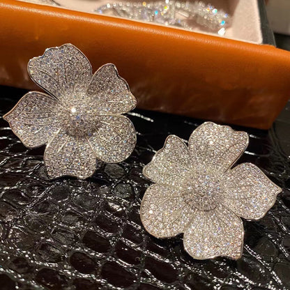 gradient colored zircon large flower earrings earrings with micro inlaid diamond heavy industry