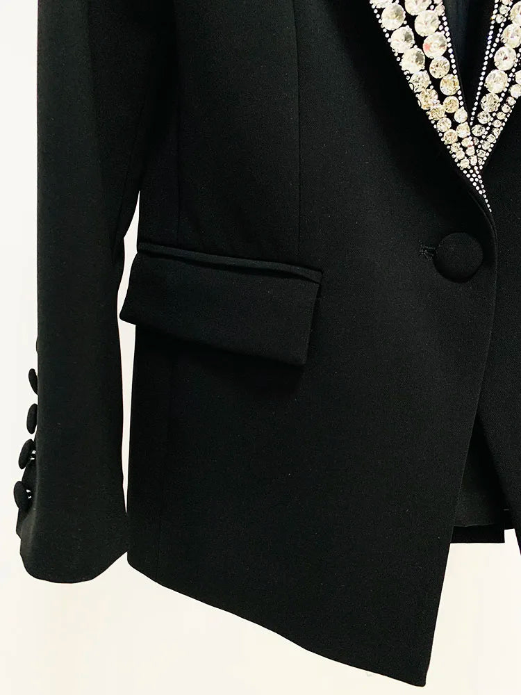 HIGH STREET Newest  Fashion Designer Jacket Women's Rhinestone Diamonds Strass Beaded Sinble Button Blazer