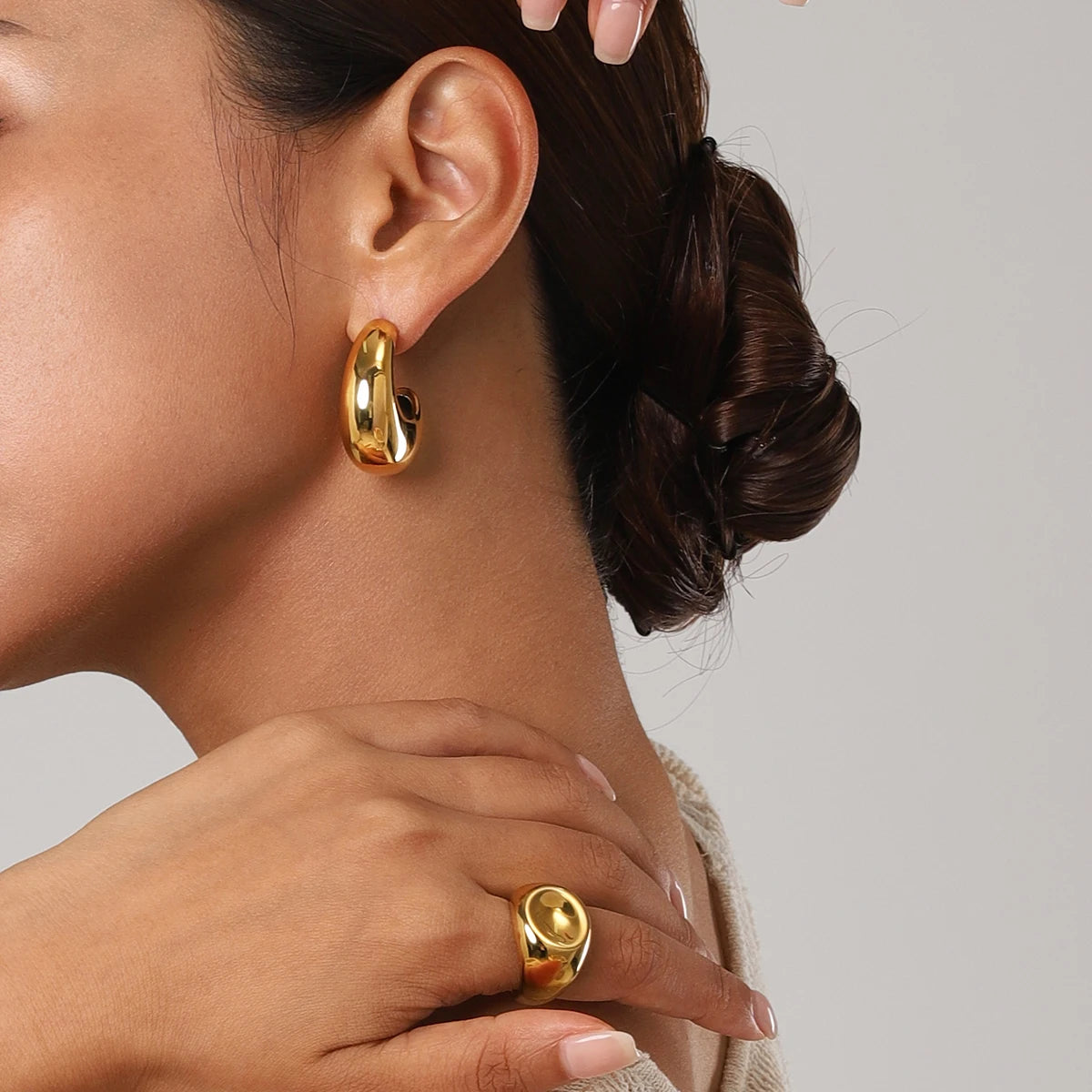 18k gold stainless steel/irregular design, unique C-shaped earrings, ins minimalist earrings