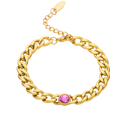 Gold Plated Round Square Zircon Stainless Steel Bracelet