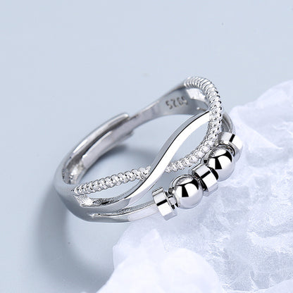 Silver Fox Fashion Decompression Personality Double Layer Niche Smart Transfer Beads Open Index Finger Ring