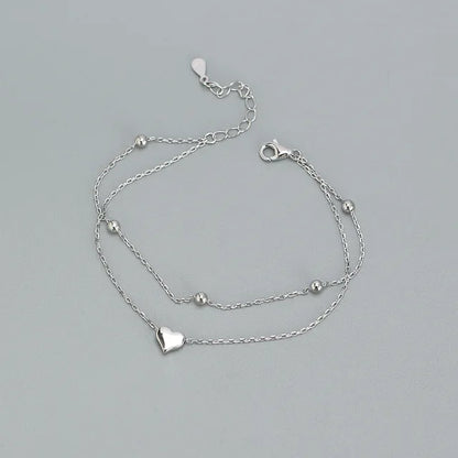 925 Sterling Silver Double Layer Heart-shaped Bracelet  for Women Girl Korean Style Small Fresh Summer Bracelet