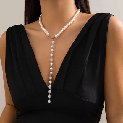 Europe And The United States  Jewelry Retro Beaded Chain Beaded Collar Simple Imitation Pearl Fringe Long Niche Necklace