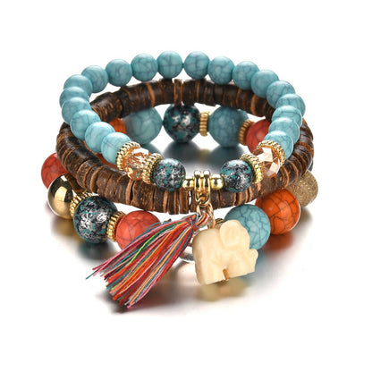 Bohemian Elephant Tassel Multi Layer Temperament Bracelet