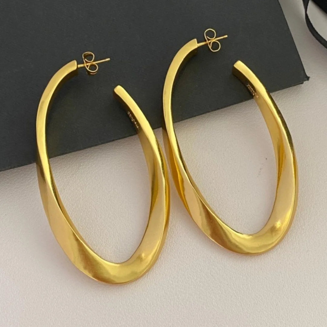 Fashion brand famous designer new trend of minimalist high-grade brass gold-plated oval ear bracelet