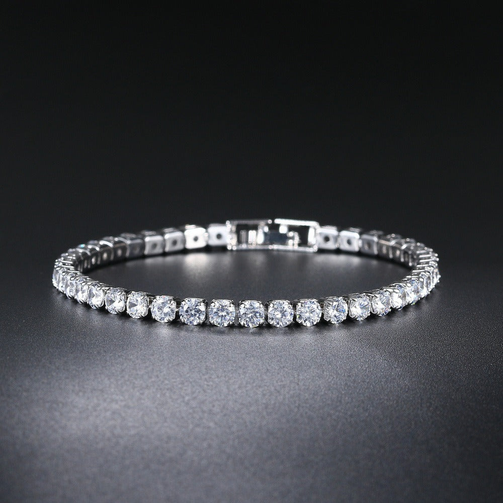 Zircon Bracelet Single Row 4mm Round Full Diamond Tennis Chain Tennis Bracelet