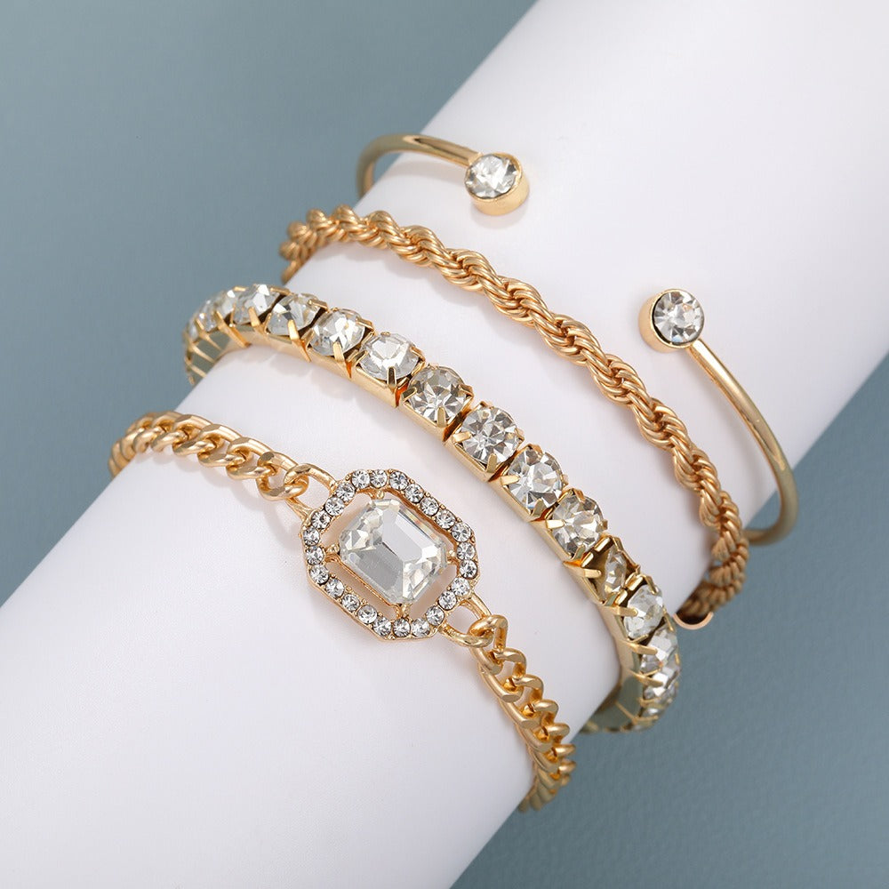 New Full Diamond Bracelet and Bracelet Set of 4 pieces for Women with a Retro Style, Light Luxury, and High end Decoration