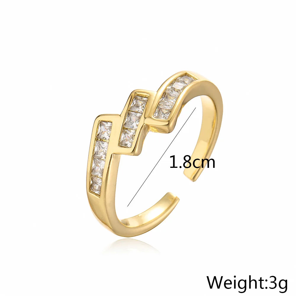 Gold Color Copper Wedding Jewelry Female Luxury Open Design Finger Ring Adjustable