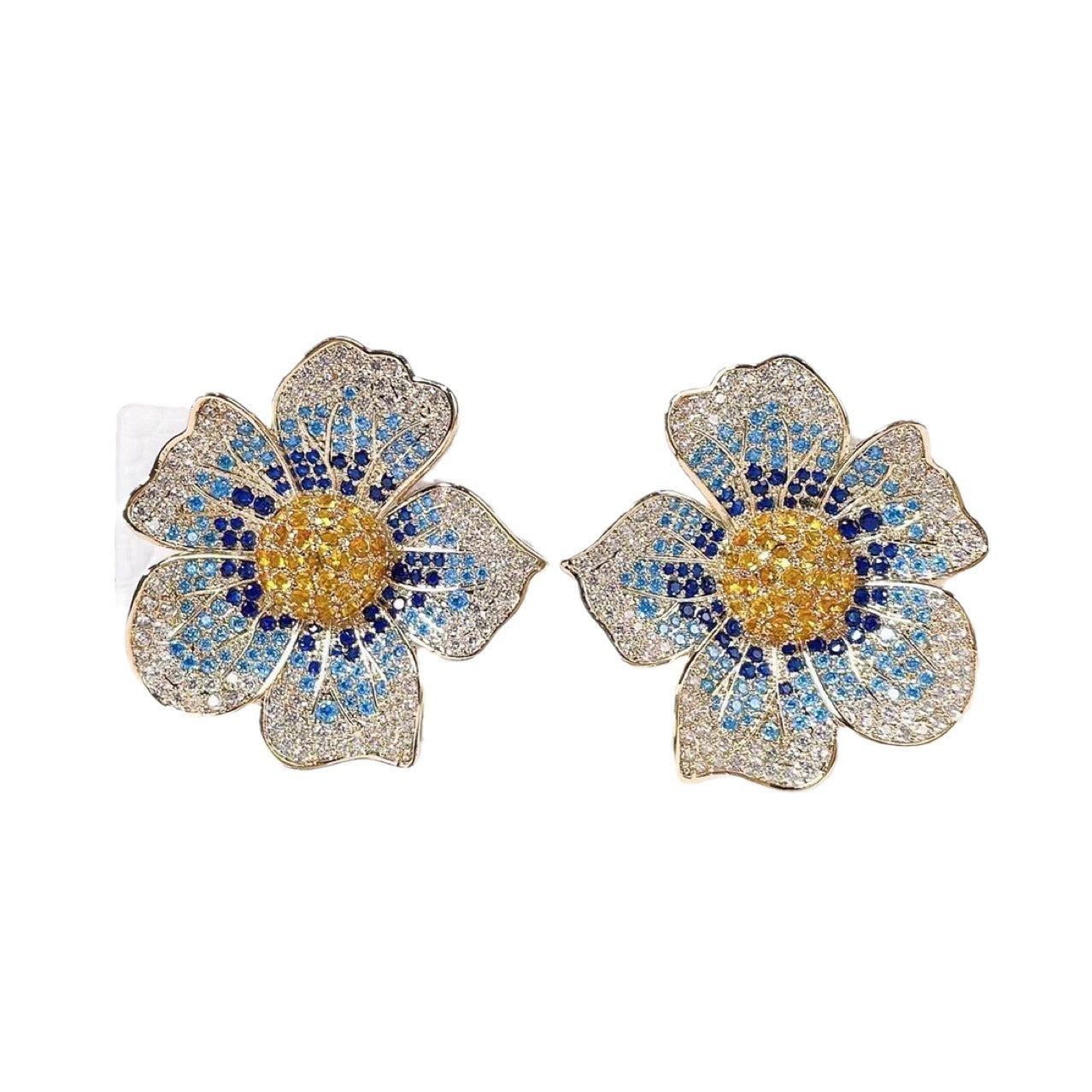 gradient colored zircon large flower earrings earrings with micro inlaid diamond heavy industry