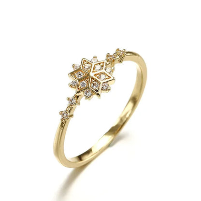 925 Sterling Silver Snowflake Ring 14k Gold Plating Simple Gold Silver color Women Engagement Wedding Ring Gift