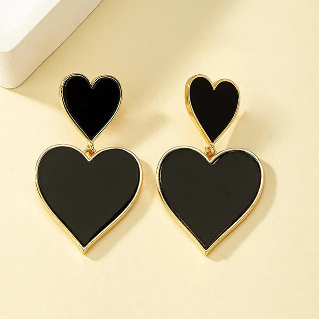 Black Resin Large Metal Heart Dangle Post Earrings For Women Heavy Statement Fashion Jewelry Love Party Accessories Gift 2023512