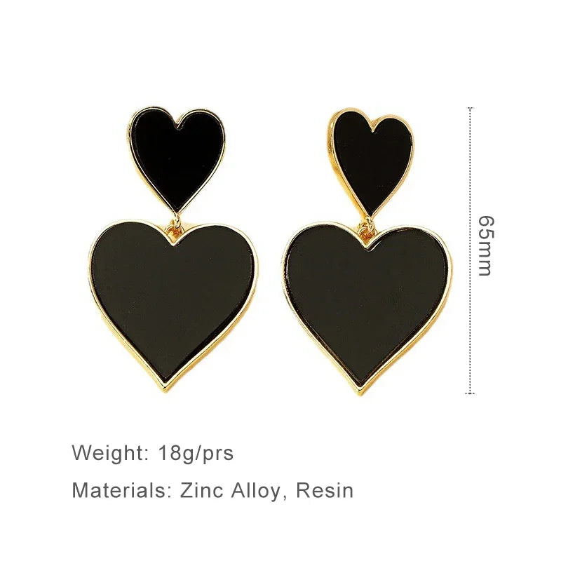 Black Resin Large Metal Heart Dangle Post Earrings For Women Heavy Statement Fashion Jewelry Love Party Accessories Gift 2023512