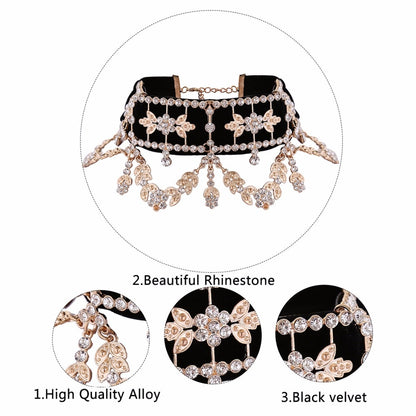 Crystal Rhinestone Choker Necklace Velvet Statement Necklace