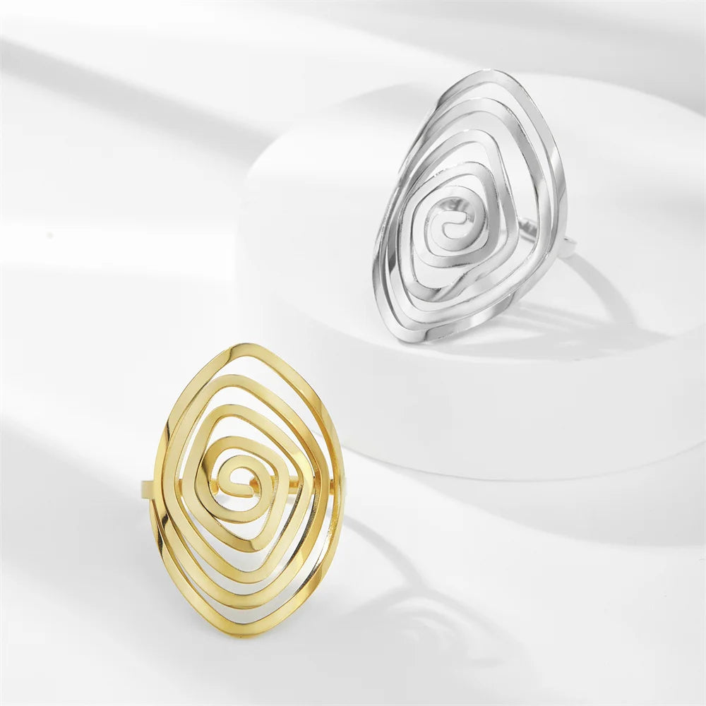 Women's Ring Stainless Steel Geometric Irregular Spiral Open Finger Rings Jewelry