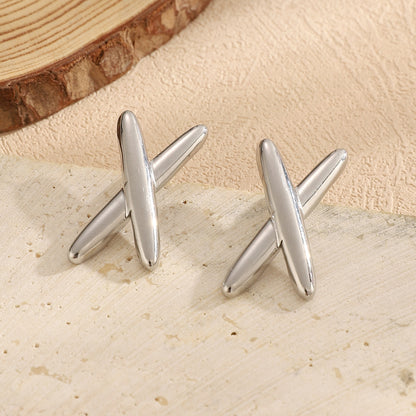 Minimalist X-shaped design earrings, women's stainless steel earrings, fashionable and personalized accessories