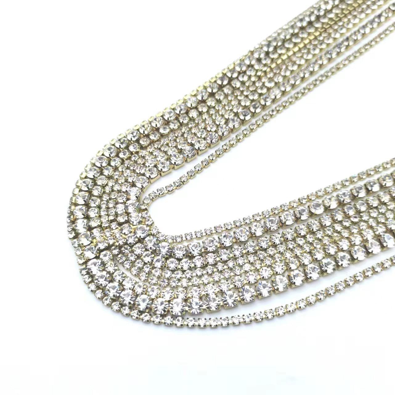 Luxurious multi-layer diamond studded sweater chain with ultra long and shiny temperament tassel necklace