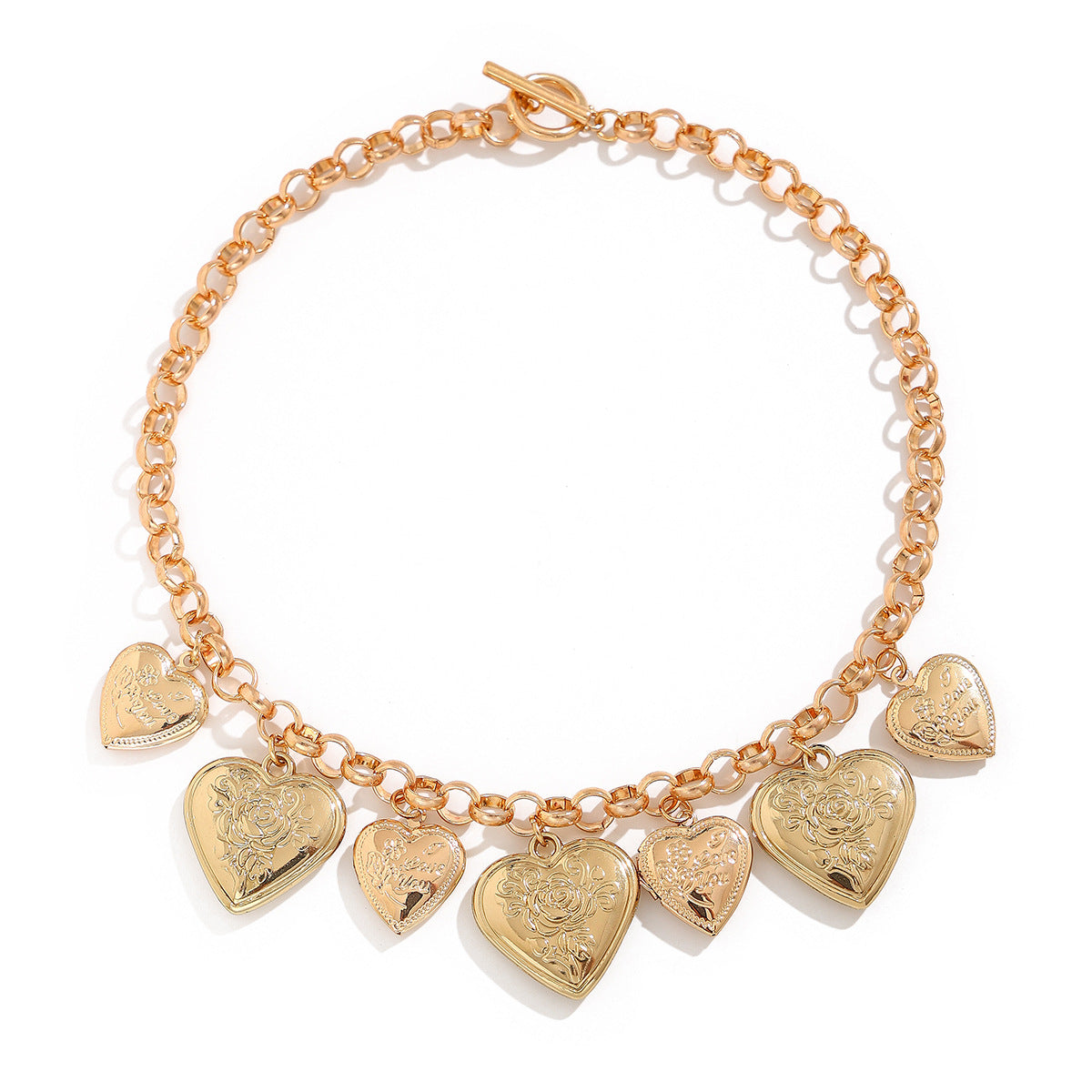 New retro peach heart alloy OT buckle necklace exaggerated BL iron chain collarbone chain set