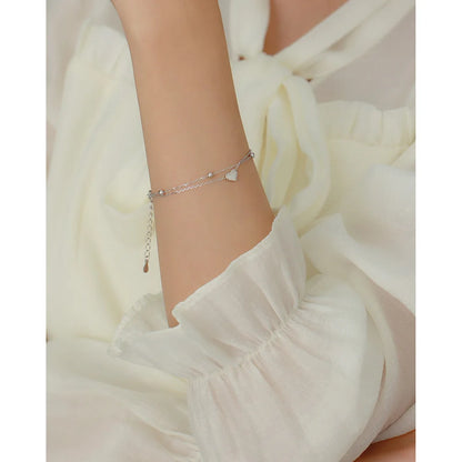 925 Sterling Silver Double Layer Heart-shaped Bracelet  for Women Girl Korean Style Small Fresh Summer Bracelet