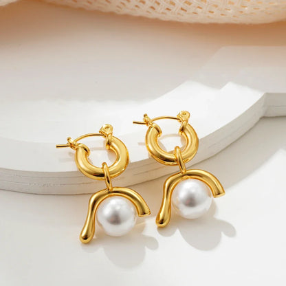 Large earrings natural pearl earrings detachable two-piece gold retro earrings