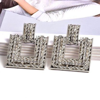 New Arrive Gold Color Metal Square Rhinestone Dangle Earrings High-Quality Fashion Pendientes Jewelry Accessories For Women