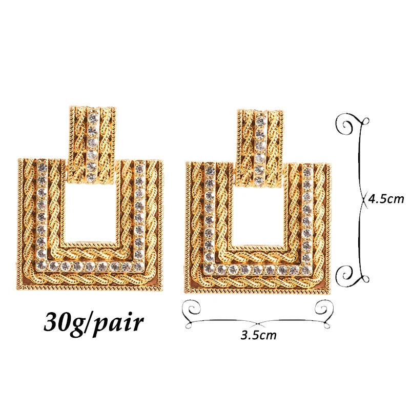 New Arrive Gold Color Metal Square Rhinestone Dangle Earrings High-Quality Fashion Pendientes Jewelry Accessories For Women