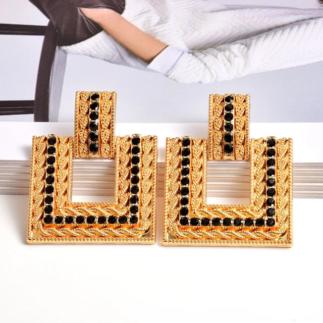 New Arrive Gold Color Metal Square Rhinestone Dangle Earrings High-Quality Fashion Pendientes Jewelry Accessories For Women