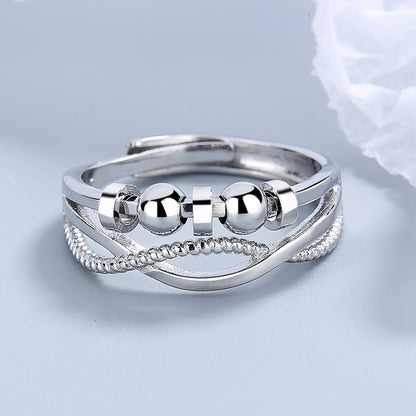 Silver Fox Fashion Decompression Personality Double Layer Niche Smart Transfer Beads Open Index Finger Ring