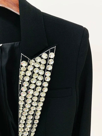 HIGH STREET Newest  Fashion Designer Jacket Women's Rhinestone Diamonds Strass Beaded Sinble Button Blazer