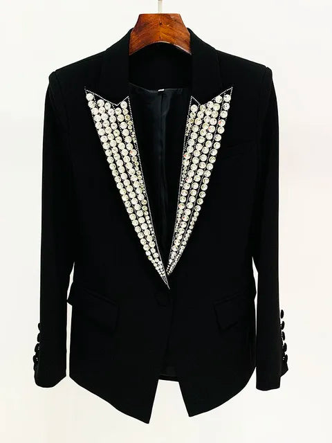 HIGH STREET Newest  Fashion Designer Jacket Women's Rhinestone Diamonds Strass Beaded Sinble Button Blazer