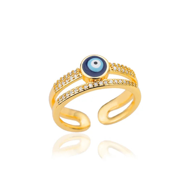 Turkish Zircon Evil Eye Rings For Women Open Adjustbale Gold Plated Stainless Steel Ring Couple Rings Wedding Jewelry Bague