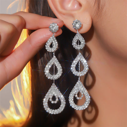 Personalized exaggerated super sparkling AB rhinestone long earrings women's drop ear jewelry