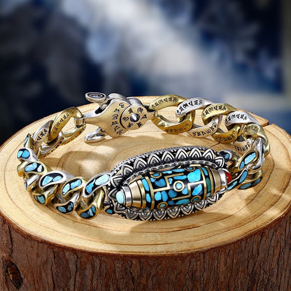 Product name: Turquoise Six-character Mantra Nine-eyed Dzi Bead Bracelet