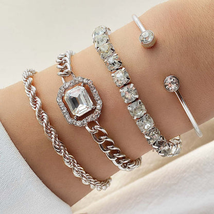 New Full Diamond Bracelet and Bracelet Set of 4 pieces for Women with a Retro Style, Light Luxury, and High end Decoration