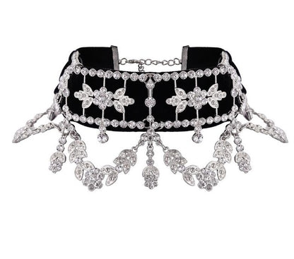 Crystal Rhinestone Choker Necklace Velvet Statement Necklace