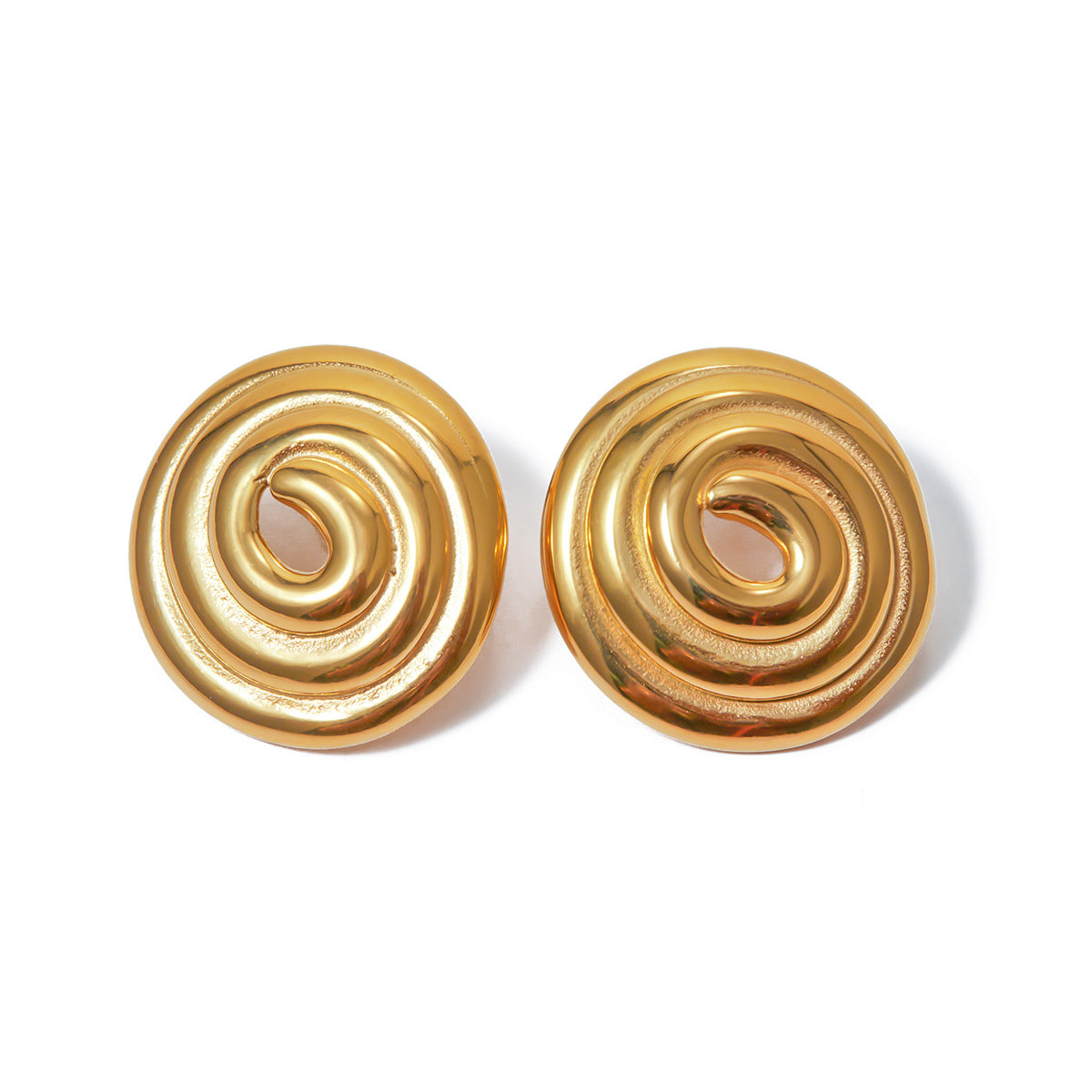 Stainless steel threaded circular disc earrings mosquito coil shaped gold-plated large earrings