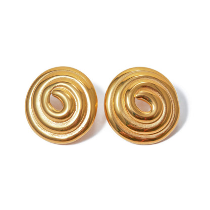 Stainless steel threaded circular disc earrings mosquito coil shaped gold-plated large earrings