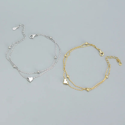 925 Sterling Silver Double Layer Heart-shaped Bracelet  for Women Girl Korean Style Small Fresh Summer Bracelet