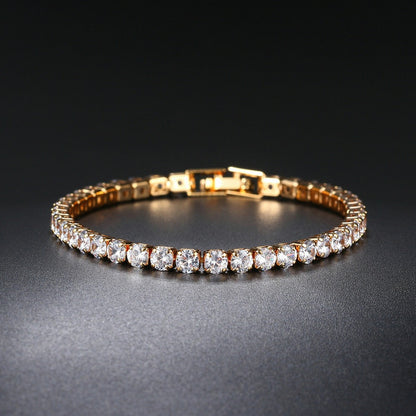 Zircon Bracelet Single Row 4mm Round Full Diamond Tennis Chain Tennis Bracelet