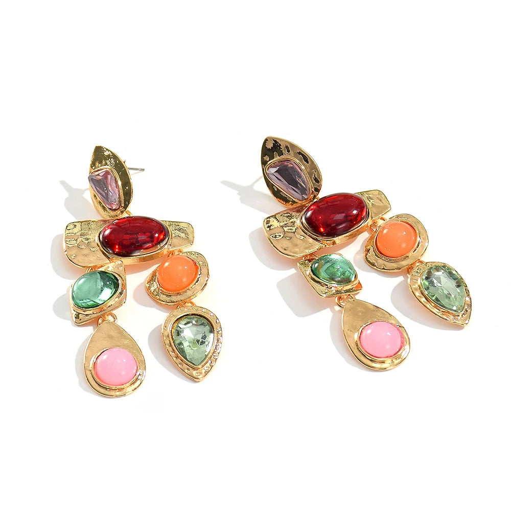 New Metal Colorful Stone Earrings High-quality Crystal Dangle Long Drop Earring Jewelry Accessories For Women Wholesale