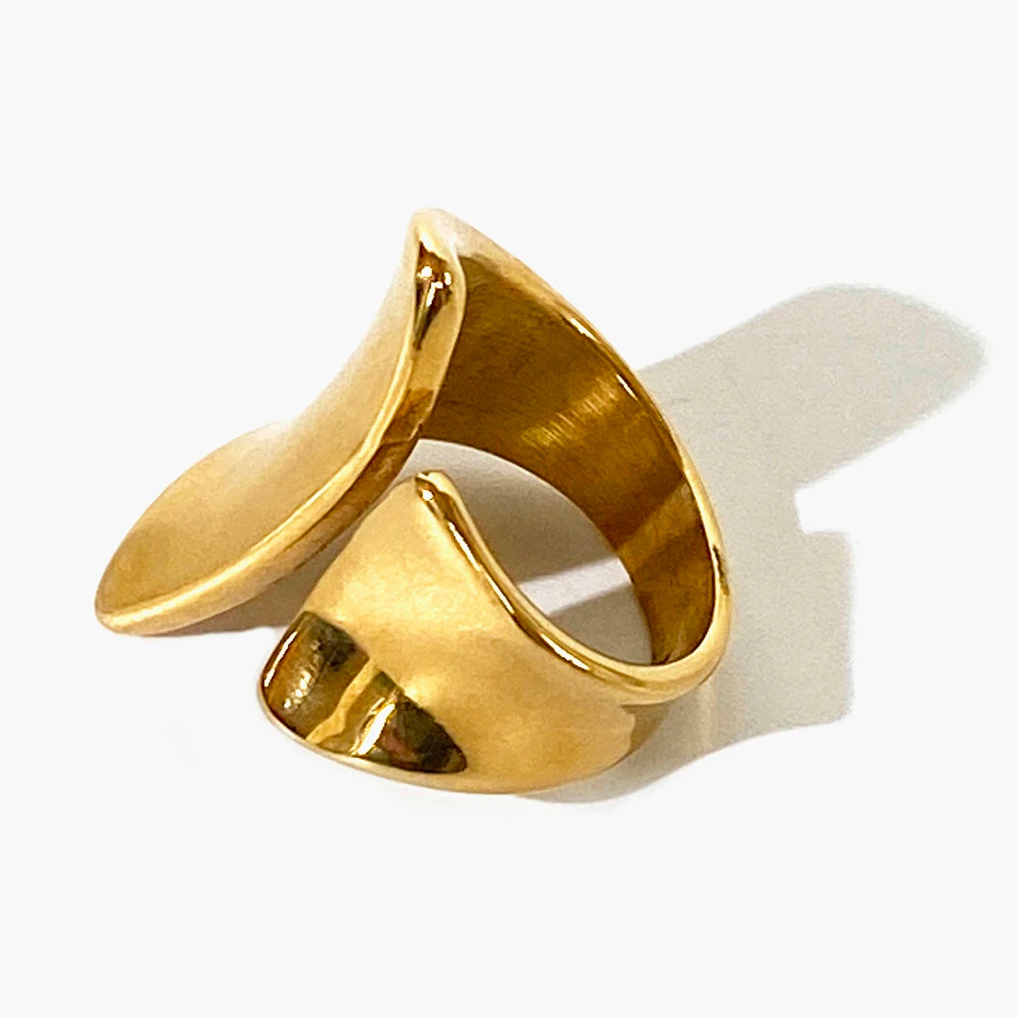 Gold Plated Irregular Wide Open Ring for Lady Stainless Steel Non-Tarnish Chunky Statement Rings Jewelry