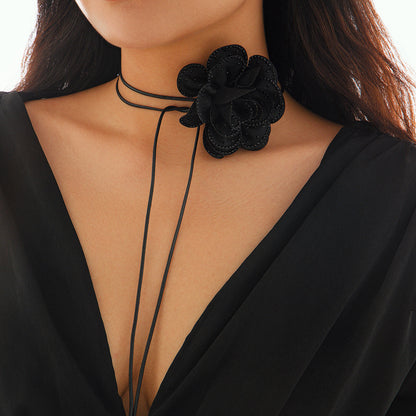 Drawn Choker Fabric Black Rose Skin Wax Thread Necklace