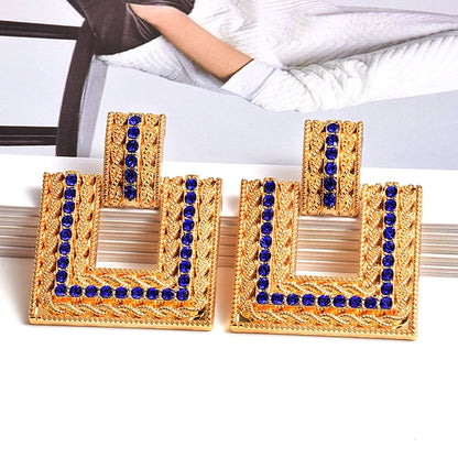 New Arrive Gold Color Metal Square Rhinestone Dangle Earrings High-Quality Fashion Pendientes Jewelry Accessories For Women