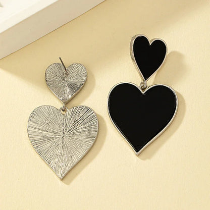 Black Resin Large Metal Heart Dangle Post Earrings For Women Heavy Statement Fashion Jewelry Love Party Accessories Gift 2023512